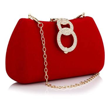 Imagem de Buric Bolsa clutch feminina moderna bolsa de noite dourada pequena bolsa transversal com corrente removível para festa/casamento, Vermelho, One Size
