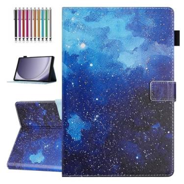 Imagem de YUNHOTIC Capa para Lenovo Tab M11 (27.9 cm modelo 2024) TB-330FU, Auto Wake/Sleep, capa dobrável de couro PU premium com suporte para caneta e vários ângulos de visualização - céu estrelado