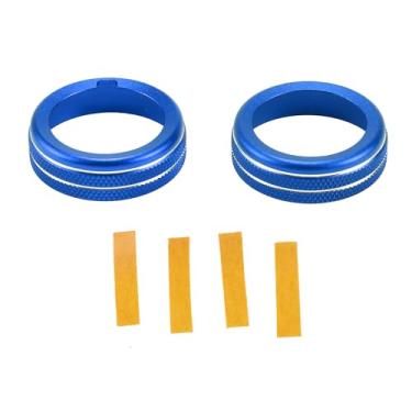 Imagem de Hihaha Anel de cobertura de botão de controle climático para ar condicionado AC para Ford para Mustang 2015-2021 / acabamento interior de decalque/liga de alumínio elegante/2 peças azuis