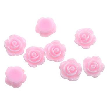 Imagem de Hao Pro Flor rosa traseira plana 10 mm de comprimento sem furo pétala floral minúsculo brilho vívido não curva corante fácil de colar colar colar bom para roupas de decoração cartão telefone jóias cartão resina rosa 50 peças