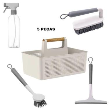 Imagem de Kit Limpeza para Lavanderia Multiuso Bege 5 Peças - OU