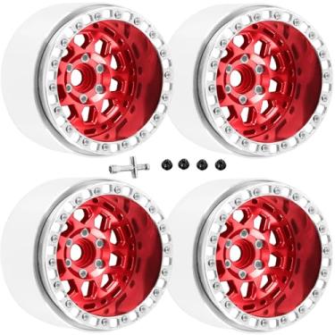 Imagem de RcarmubWow RC Alloy 2.2 Beadlock Wheels for 1/10 Axia1 SCX10 Capra AMG 6x6 TRX4 Redcat Gen8 Everest Gen7 Pro RC Crawler,Alunium 2.2 Beadlock rc Wheels 2.2 Beadlock Rims,4pcs,Red