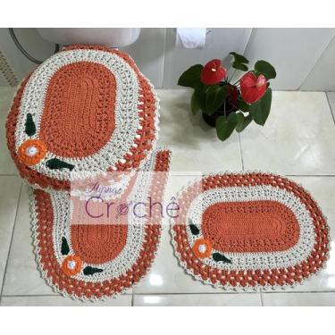 Imagem de Jogo de Banheiro Crochê Mesclado com Aplicação - Myrna Crochê, Laranja