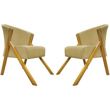 Imagem de Kit 2 Poltronas Para Sala Decorativa Cadeira Reforçada Para Recepção Manicure Sala De Espera Consultório Escritório Confortável You Suede Nude Braça Amadeirada