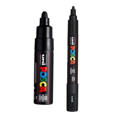 Imagem de Kit 2 Canetas Posca Preta PC-3M e PC-5M - Uni-Ball
