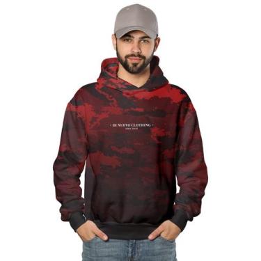 Imagem de Moletom Camuflado Vermelho e Preto Grosso com Capuz - Di Nuevo, Preto,