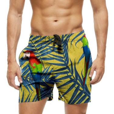 Imagem de Short Praia Shorts Banho Bermuda Verão Arara Folhas Arte Aves 1800 - S