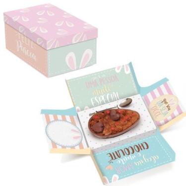 Imagem de Caixa Surpresa para Meio Ovo 350g - Feliz Páscoa 17,5x13,5x10cm - 10 u