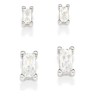 Imagem de Kit Brinco Solitários Retangulares Composto 327048 - Rommanel, Branco,