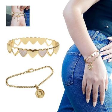 Imagem de Kit 2 Pulseira Coração Corrente Ferradura Semijoia Feminina - GRANADO 