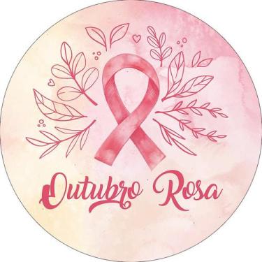 Imagem de Painel De Festa Redondo 1,50x1,50 - Outubro Rosa Aquaela com Folhagens