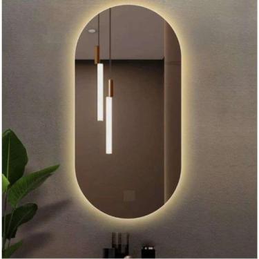Imagem de Espelho oval moda blogueira moderno com led quente ou led frio tomada 