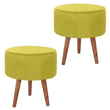 Imagem de Kit 2 Puff Puf Redondo Pes Palito 44x40cm Suede Amarelo MPassos - Pass