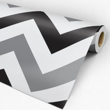 Imagem de Papel De Parede Chevron Cinza, Preto E Branco - 3,00x0,50m - DEKAL DEC