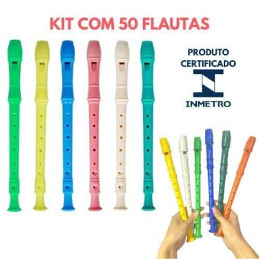 Imagem de Kit 50 Flauta de Brinquedo Para Crianças Cores Sortidas Musica Prenda 