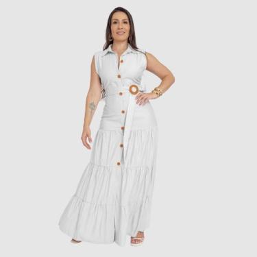 Imagem de Vestido Feminino Longo Camadas Botões Com Cinto Social Luxo - Swiss Bo