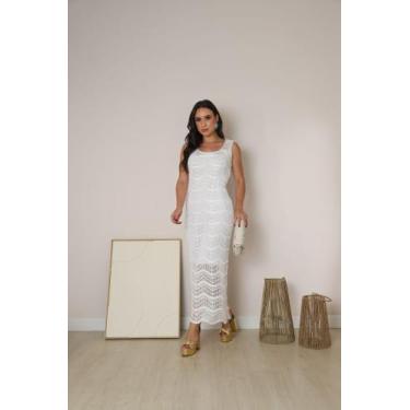 Imagem de Vestido Midi Feminino rendado onda tricô crochê forrado linha premium 
