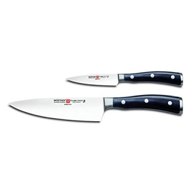 Imagem de WÜSTHOF Clássico conjunto de facas de cozinha de aço inoxidável forjado com precisão da Ikon, feito em alemão, torta, duas peças, faca de cozinha de 9 cm e faca de cozinha de 15 cm