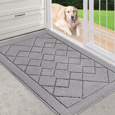 Imagem de Tapete de porta para ambientes internos com suporte de borracha antiderrapante, super absorvente, lama e neve, magico dentro de sujeira, tapete para porta de entrada, raspador, lavavel na maquina - 61 x 91 cm