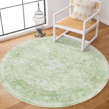 Imagem de MUJOO Tapete circular de 1,2 m, verde redondo, lavável, tapetes circulares boho para quarto, entrada, banheiro, sala de estar, tapete pequeno, antiderrapante, macio, verde sálvia, floral