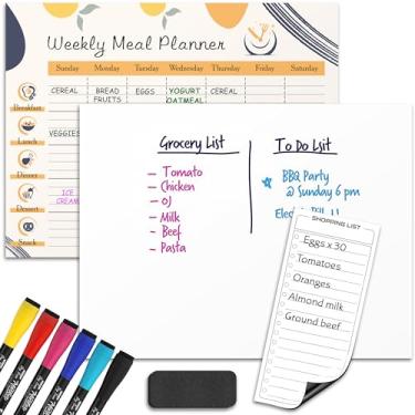 Imagem de Agenda semanal de refeições apagável a seco, 33 x 43 cm, planejador magnético de dieta para geladeira, quadro branco, planejador, menu, compras, lista de compras, geladeira, quadro branco, ímã apagável a seco, quadro mensal para cozinha, 6 marcadores