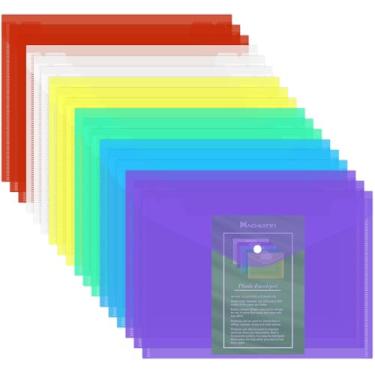 Imagem de NACHLYNN Pacote com 18 envelopes de plástico, envelopes de poliéster, tamanho A4, pasta de arquivo de plástico resistente à água com fecho de pressão, organizadores de documentos, cores sortidas para