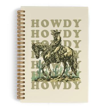 Imagem de QLMX Caderno espiral retrô estilo caubói ocidental, diário Howdy, diário pautado de 14 x 21 cm, caderno pautado na faculdade, caderno de capa dura ocidental para escritório, material escolar