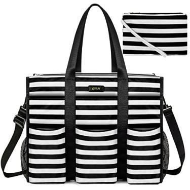 Imagem de IBFUN Bolsa utilitária com bolsos 14/24 com zíper superior para professoras/mulheres que trabalham, C8-l-listras pretas, Large
