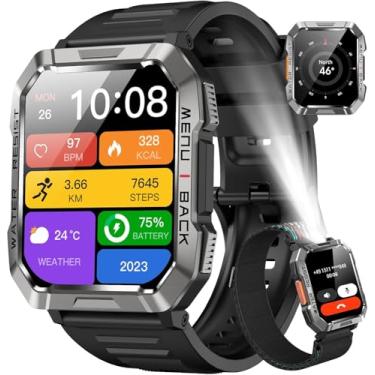 Imagem de Relógio Inteligente,Smartwatch Militar,My Watch de Chamadas Bluetooth,Relógio de Fitness,Rastreador de Fitness e Rastreador de Atividades,IP68 à Prova D'água,Lanterna,Bateria de 900mAh,Preto