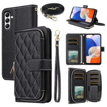 Imagem de Dswteny Argyle Capa carteira para Samsung Galaxy A05s/A05 com alça de pulso, alça de ombro, bolsa com zíper, suporte para cartão de crédito, acessórios para celular Ao5s Ao5 A 05s 05 mulheres meninas