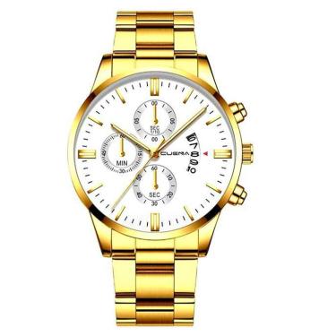 Imagem de Relógio Masculino Dourado Aço Inox Dourado Branco