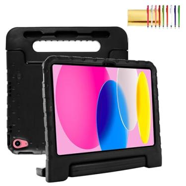 Imagem de Dteck Capa infantil para iPad 10ª geração de 10 polegadas com suporte para lápis, à prova de choque com alça de EVA resistente à prova de choque, capa à prova de crianças, preta