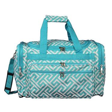 Imagem de World Traveler Bolsa esportiva clássica de 48 cm, chave grega, azul claro, branca