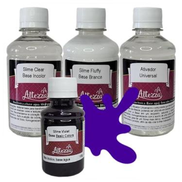Imagem de Kit Premium Cola Slime Clear 250g + Cola Slime Fluffy 250g + Ativador Slime Universal 250ml Altezza - Kit Slime Art DIY Slime Factory (Kit + Basic Violet 100g)