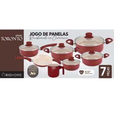 Imagem de Jogo De Panela Antiaderente Linha Toronto Vermelho Com tampa De Vidro 7 Peças Rio home