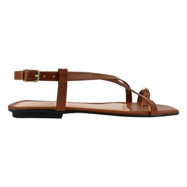 Imagem de Sandália Rasteira Feminina de Fivela Pedrarias Strass Colorido Confort