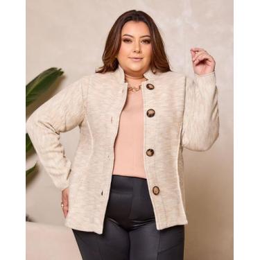Imagem de Blusa Casaco De Frio Botão Plus Size Tricô Inverno - Lalinha, GG