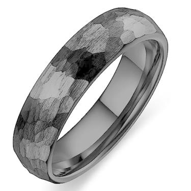 Imagem de Adreamz Anéis de casamento masculinos de carboneto de tungstênio martelado de 6 mm, aliança de casamento martelada preta e borda escovada, Carboneto de tungstênio 12
