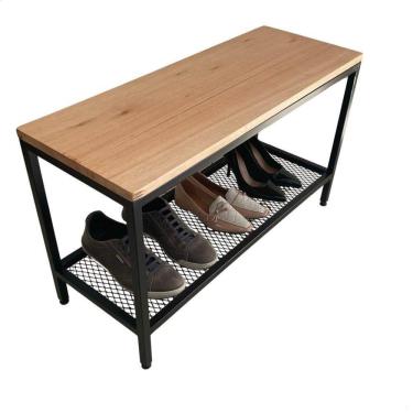 Imagem de Banco Sapateira Em Ferro E Madeira Estilo Industrial