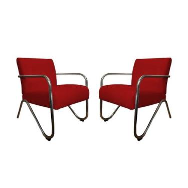 Imagem de Kit 2 Poltronas Decorativa Bela Suede Vermelho Braço Cromado Mz Decor 