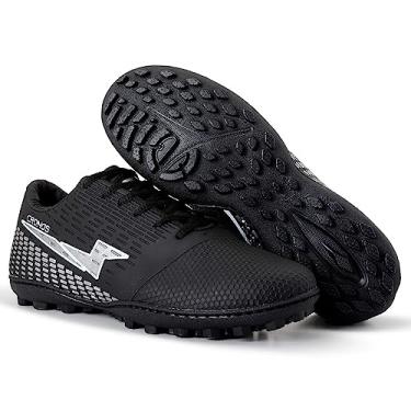 Imagem de Chuteira Society Cronos Masculino Feminino Futebol Grama Sintética Adulto Solado Costurado (Preto/Prata, BR, Adulto, Numérico, 35)