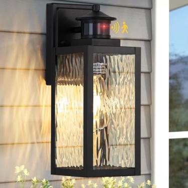 Imagem de SHIMR Luzes De Parede Externas Com Sensor De Movimento, Iluminação Externa Do Anoitecer Ao Amanhecer, Luz De Varanda Externa Com Vidro De Água, Luminária Externa Preta, Luzes De Arandela Externas Mo