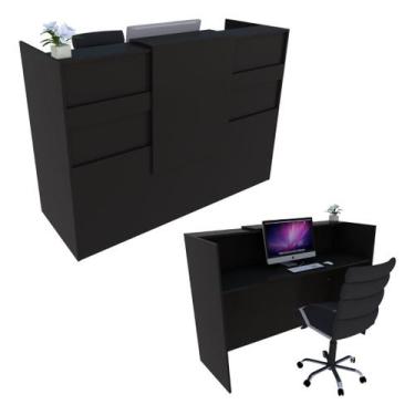 Imagem de Balcão Recepção 105cm Preto - Linha Premium - Modelo 1.1 - Marcenaria 