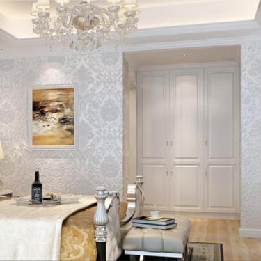 Imagem de Q QIHANG Papel de parede europeu Damasco não tecido flocagem 3D luxo sala de estar TV fundo papel de parede quarto papel de parede papel de parede não tecido papel de parede não colado 1,73' L x 82,8'