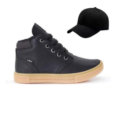 Imagem de Tenis Botinha Infantil Meninos Casual Cano Alto Confortavel + Bone - L
