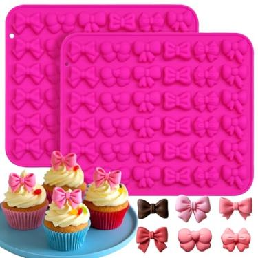 Imagem de Moldes de silicone Bow Chocolate, pacote com 2, 72 cavidades, mini laços, moldes de doces de açúcar, molde pop de bolo, faça você mesmo, enfeite de cupcake para decoração de bolo para festa de