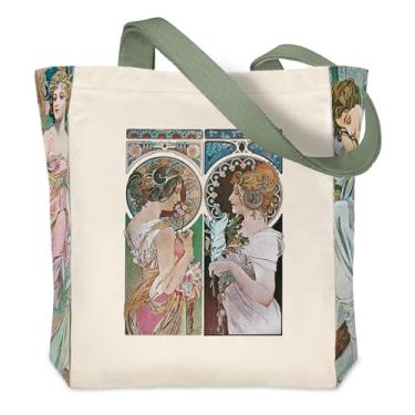 Imagem de Crocothemis Sacola de lona estética vintage, reutilizável, personalizada, bolsa de compras de ombro, Mucha 03, Large