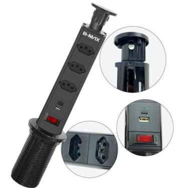 Imagem de Torre Multiplug USB 3 Tomadas Retrátil USB-C E de Embutir - B-MAX