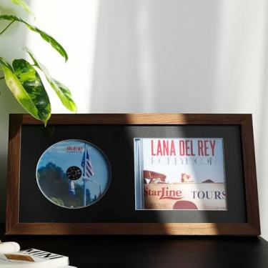 Imagem de Moldura para exibição de CD com vidro verdadeiro, caixa de madeira com disco de música assinada para mesa e parede, suporte de mesa de álbum de autógrafos, suporte de mesa e decoração de prateleira de