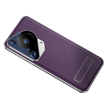 Imagem de Capa Roxa, 70 Pro, HAO RIYLN para Huawei Pura 70 Ultra/70 Pro, Capa Magnética de Couro Genuíno Oculta Suporte Ajustável Slim Luxury Capa de Proteção para Câmera